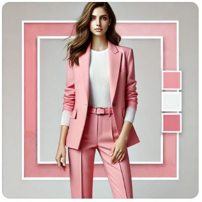 AI-generated version of the pink and white power suit, refining the elegance of the look.
