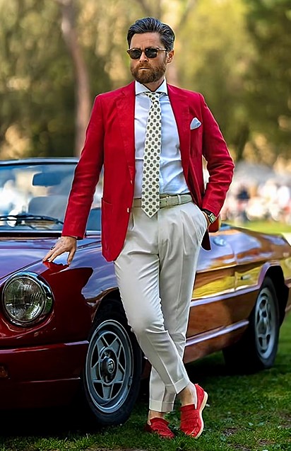 Red jacket and shoes coordination